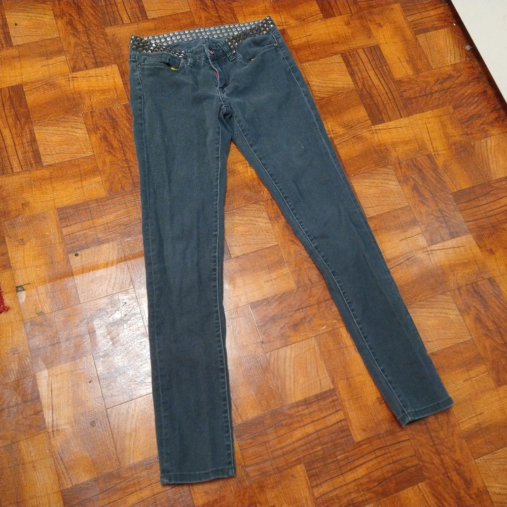 Blank NYC Studded Waistband Women's Black Skinny Jeans Size 27 Punk Biker Rocker